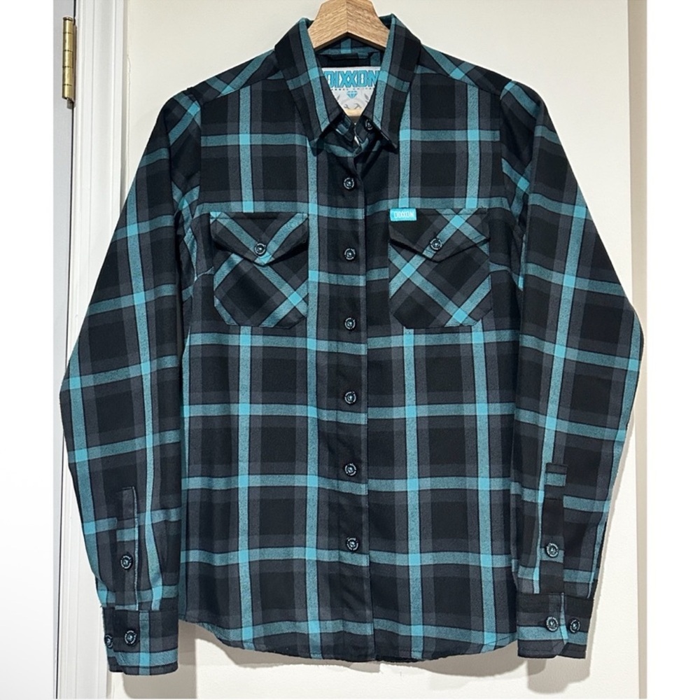 DIXXON Teal and Black Plaid Flannel Shirt